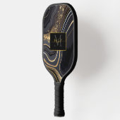 Modern Black and Gold Marbled Monogram ピックルボールラケット (左)
