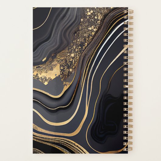 Modern Black and Gold Marbled Monogram プランナー手帳 (裏面)