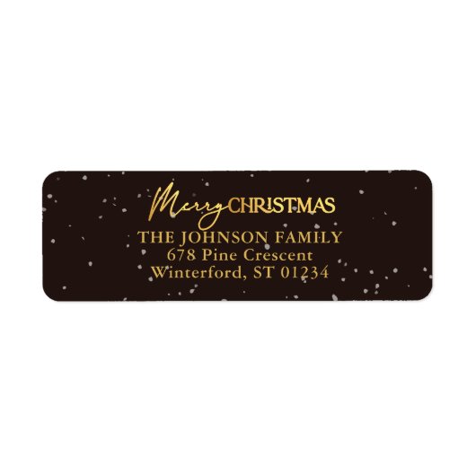 Modern Black and Gold Merry Christmas Address ラベル (正面)