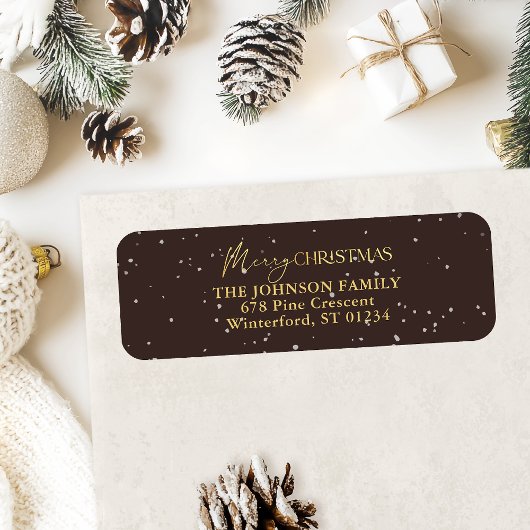 Modern Black and Gold Merry Christmas Address ラベル