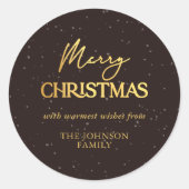 Modern Black and Gold Merry Christmas Family Name ラウンドシール (正面)