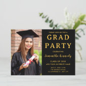 Modern Black And Gold Photo Graduation 2026 Party 招待状 (スタンド正面)