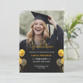 Modern Black and Gold Photo Graduation Party 招待状 (スタンド正面)