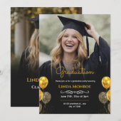 Modern Black and Gold Photo Graduation Party 招待状 (正面/裏面)