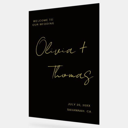Modern Black and Gold Script Wedding Welcome Sign アクリルサイン (傾斜)