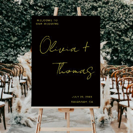 Modern Black and Gold Script Wedding Welcome Sign アクリルサイン
