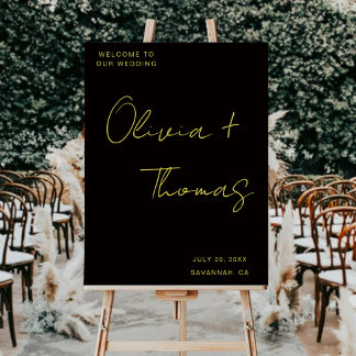 Modern Black and Gold Script Wedding Welcome Sign アクリルサイン
