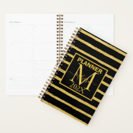 Modern Black and Gold Striped Monogram プランナー手帳