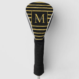 Modern Black and Gold Striped Monogram Name ゴルフヘッドカバー