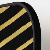 Modern Black and Gold Striped Monogram Name ピックルボールラケット (左詳細)