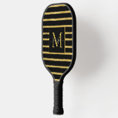 Modern Black and Gold Striped Monogram Name ピックルボールラケット (左)