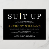 Modern Black and Gold Suit Up Bachelor Party Real 箔招待状 (正面)