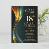 Modern Black and Gold Surprise 18th Birthday Party 招待状 (スタンド正面)