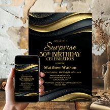 Modern Black and Gold Surprise 50th Birthday Party