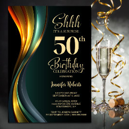 Modern Black and Gold Surprise 50th Birthday Party 招待状