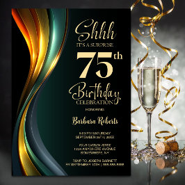Modern Black and Gold Surprise 75th Birthday Party 招待状