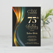 Modern Black and Gold Surprise 75th Birthday Party 招待状 (スタンド正面)