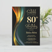 Modern Black and Gold Surprise 80th Birthday Party 招待状 (スタンド正面)