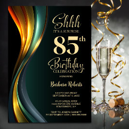 Modern Black and Gold Surprise 85th Birthday Party 招待状