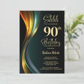 Modern Black and Gold Surprise 90th Birthday Party 招待状 (スタンド正面)