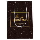 Modern Black and Gold Typography Merry Christmas ミディアムペーパーバッグ (裏面)