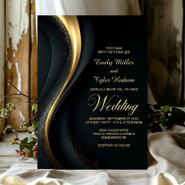 Modern Black and Gold Wedding 招待状