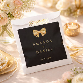 Modern Black and Gold Wedding Golden Bow フェイバーバッグ