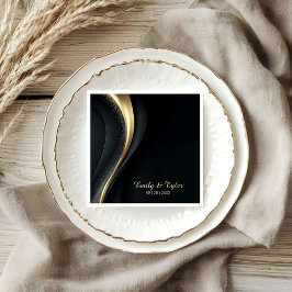 Modern Black and Gold Wedding Napkins スタンダードカクテルナプキン