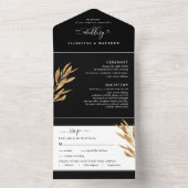 Modern Black and Gold Wedding with Perforated RSVP オールインワン招待状 (内側)