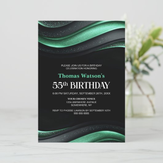 Modern Black and Green 55th Birthday Party 招待状 (スタンド正面)