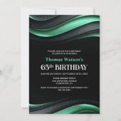 Modern Black and Green 65th Birthday Party 招待状 (正面)