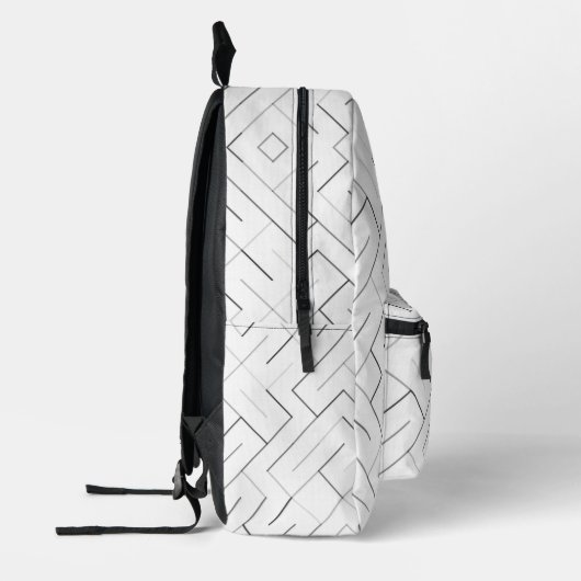 Modern Black and Grey Geometric Line Backpack  プリントバックパック (左)