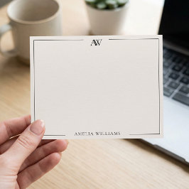 Modern Black and Ivory Minimalist Elegant Monogram ノートカード