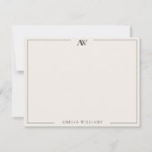 Modern Black and Ivory Minimalist Elegant Monogram ノートカード (正面)
