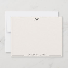 Modern Black and Ivory Minimalist Elegant Monogram ノートカード