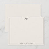 Modern Black and Ivory Minimalist Elegant Monogram ノートカード (正面/裏面)