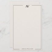 Modern Black and Ivory Minimalist Elegant Monogram 便箋 (正面/裏面)