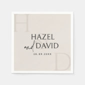 Modern Black and Ivory Monogram Minimalist Wedding スタンダードカクテルナプキン (正面)