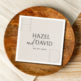 Modern Black and Ivory Monogram Minimalist Wedding スタンダードカクテルナプキン