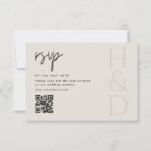 Modern Black and Ivory Monogram Minimalist Wedding 出欠カード (正面)