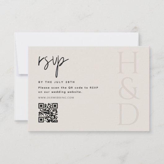 Modern Black and Ivory Monogram Minimalist Wedding 出欠カード (正面)