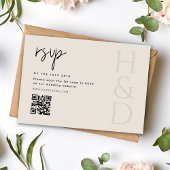 Modern Black and Ivory Monogram Minimalist Wedding 出欠カード