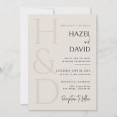 Modern Black and Ivory Monogram Minimalist Wedding 招待状 (正面)