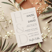 Modern Black and Ivory Monogram Minimalist Wedding 招待状