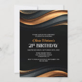 Modern Black and Orange 21st Birthday Party 招待状 (正面)