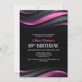 Modern Black and Pink 18th Birthday Party 招待状 (正面)