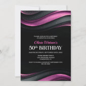 Modern Black and Pink 50th Birthday Party 招待状 (正面)