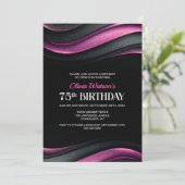 Modern Black and Pink 75th Birthday Party 招待状 (スタンド正面)