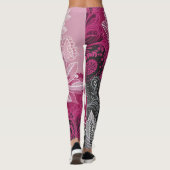 Modern Black and Pink Floral and Leaf Leggings レギンス (裏面)