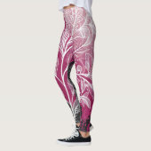 Modern Black and Pink Floral and Leaf Leggings レギンス (左)
